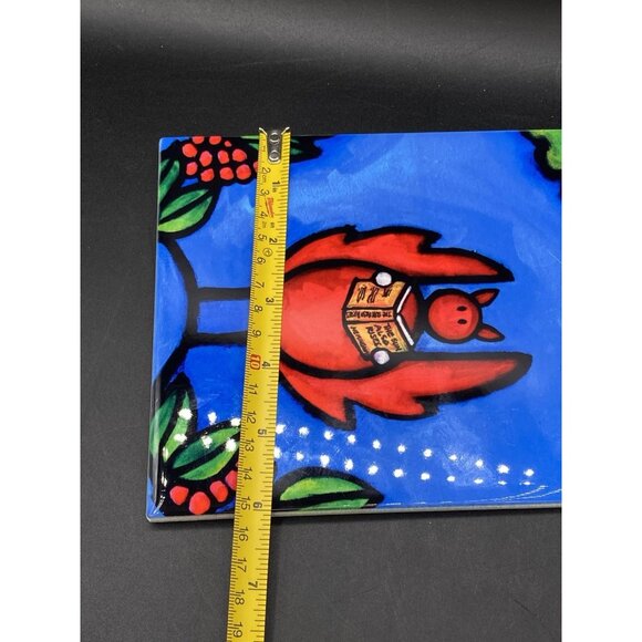 Signed Tile By Noelle Dass Bat Reading Hemingway If the Sun Also Rises Ceramic - Picture 7 of 7